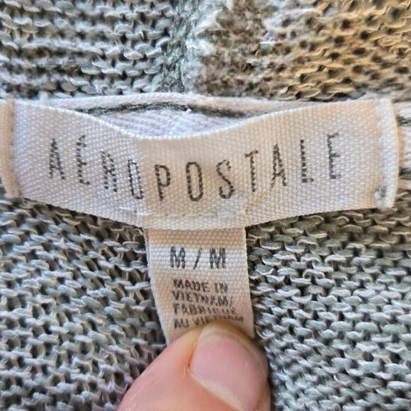 Aeropostale Womens Medium Green Hoodie Lightweight Open Knit Sweater - Picture 4 of 5